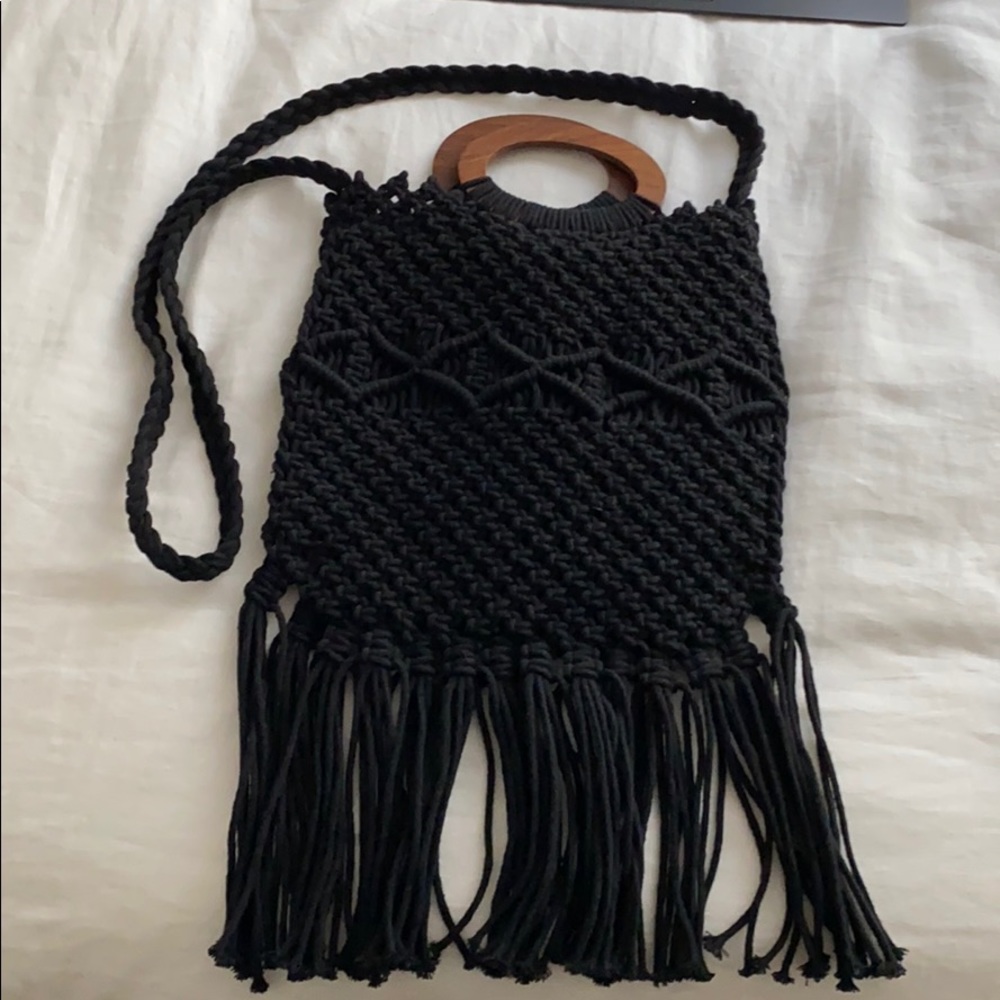 Never Worn Black Woven Fringe Crossbody Bag